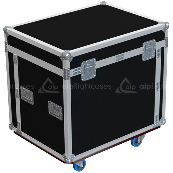 Rear view of the Office V3 flight case showing 10mm birch plywood and reinforced touring hardware