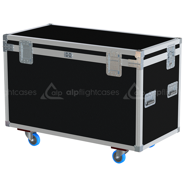 Rear view of the Tool XL trunk case showing 10mm birch plywood and heavy-duty touring hardware