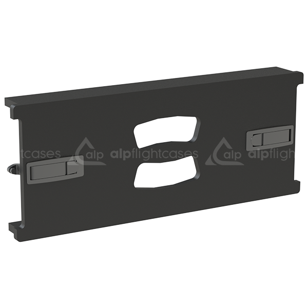 Exterior view of the 4U front cover for 19 inch rental racks finished in semi-matte black by ALP Flight Cases