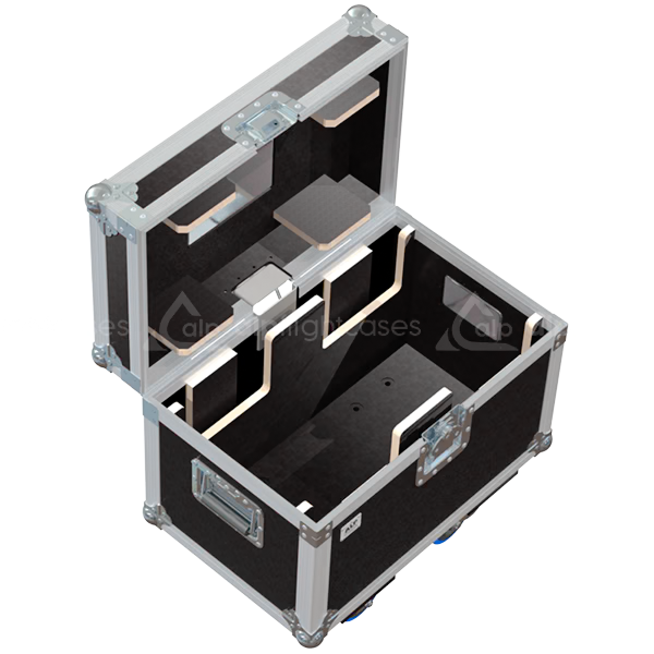 Empty interior view of ALP flight case for 2x Liftket 125/0.25T motors