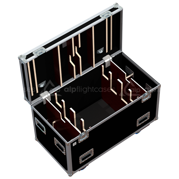Empty interior view of the professional flight case, highlighting the precision-engineered compartment for Nexo rigging hardware.