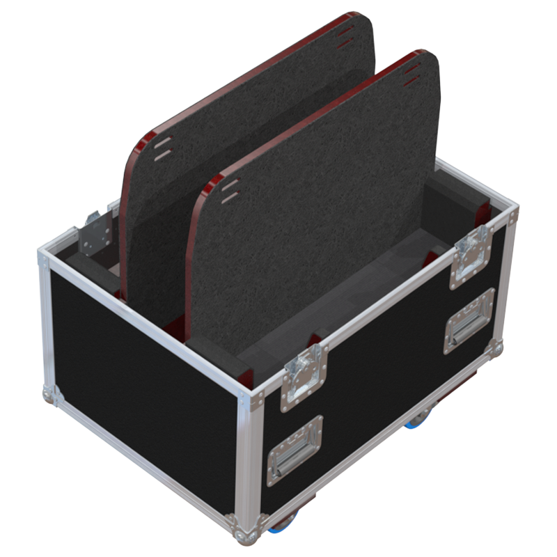 Open view of the rigging flight case interior, custom-padded for the secure transport of 2x Nexo GMT-LBUMPM12 bumpers