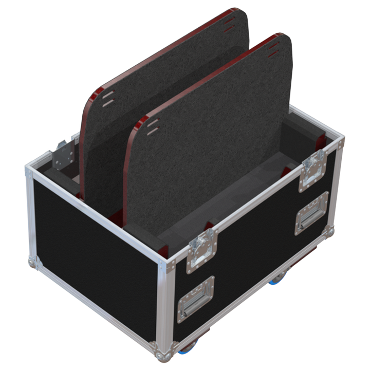 Open view of the rigging flight case interior, custom-padded for the secure transport of 2x Nexo GMT-LBUMPM12 bumpers