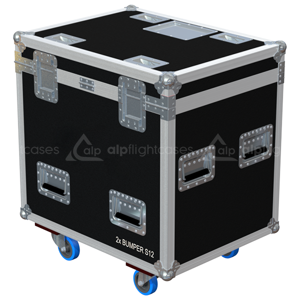 Professional flight case rear view, showcasing structural integrity and touring-grade finishing for 2x Nexo S12 bumpers by ALP Flight Cases.