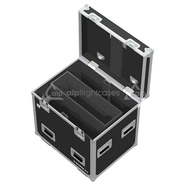 Empty interior view of the professional flight case, highlighting the precision-engineered compartment for Nexo S12 rigging hardware.