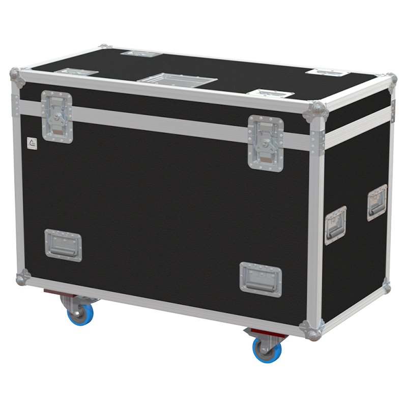 Exterior front view of the professional Nexo VNT BUMPM10 bumper flight case featuring 10mm Birch Plywood, durable PVC finish, and heavy-duty wheels by ALP Flight Cases