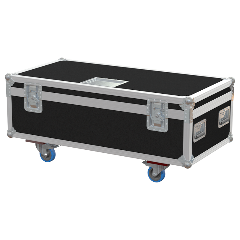 Exterior front view of the professional low-profile Nexo VNT BUMPM10 bumper flight case featuring 10mm Birch Plywood, durable PVC finish, and heavy-duty wheels by ALP Flight Cases