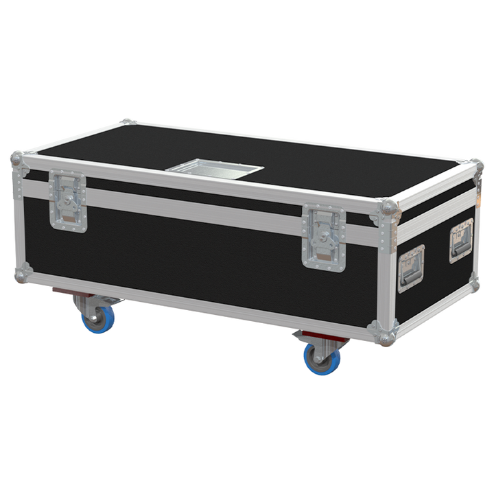 Exterior front view of the professional low-profile Nexo VNT BUMPM10 bumper flight case featuring 10mm Birch Plywood, durable PVC finish, and heavy-duty wheels by ALP Flight Cases