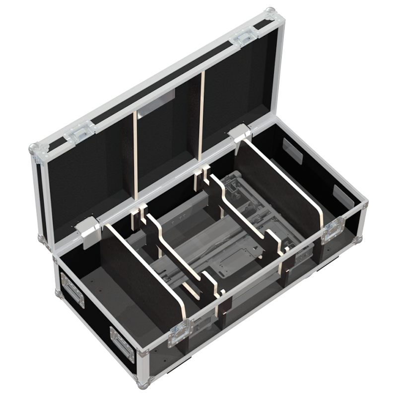 Close-up of the specialized Large Ball Corners and Large Butterfly Catches securing the ALP rigging case