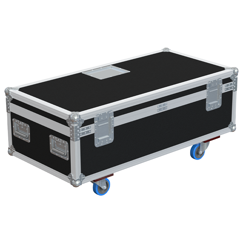Close-up of the 100mm heavy-duty swivel castors with brakes, designed for smooth transit of heavy line array rigging components
