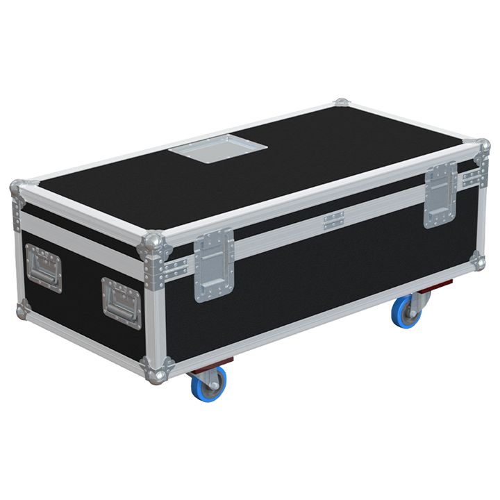 Close-up of the 100mm heavy-duty swivel castors with brakes, designed for smooth transit of heavy line array rigging components