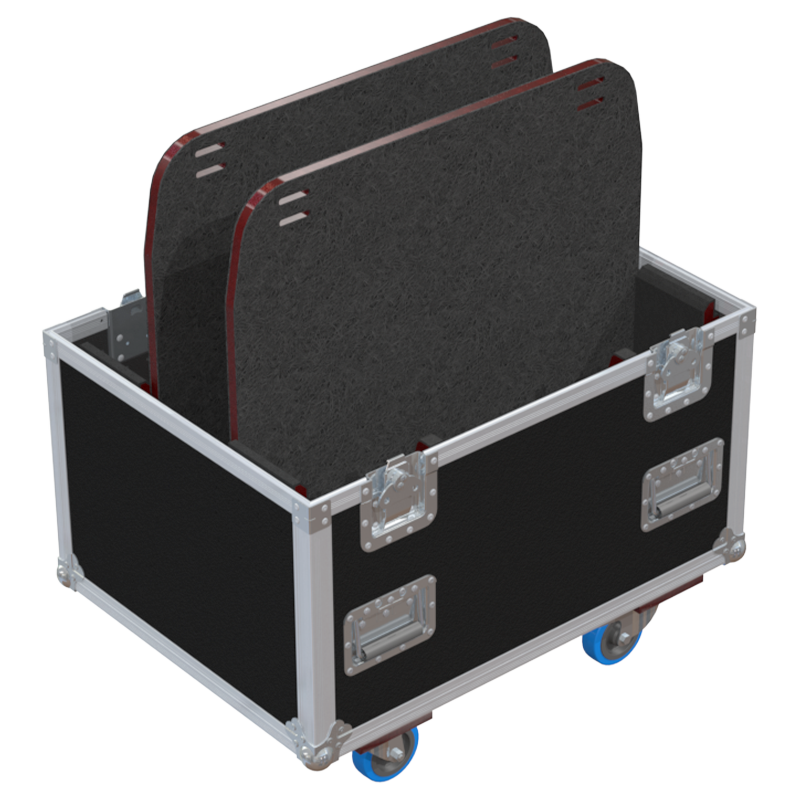 Open view of the rigging flight case interior, custom-padded for the secure transport of 2x Nexo VNT-BUMPM12 bumpers