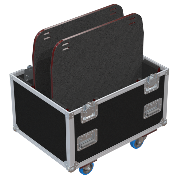 Open view of the rigging flight case interior, custom-padded for the secure transport of 2x Nexo VNT-BUMPM12 bumpers