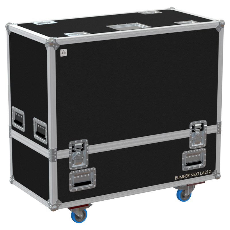 Front view of ALP professional flight case for 2x NEXT Flying Frame LA212x with wheels