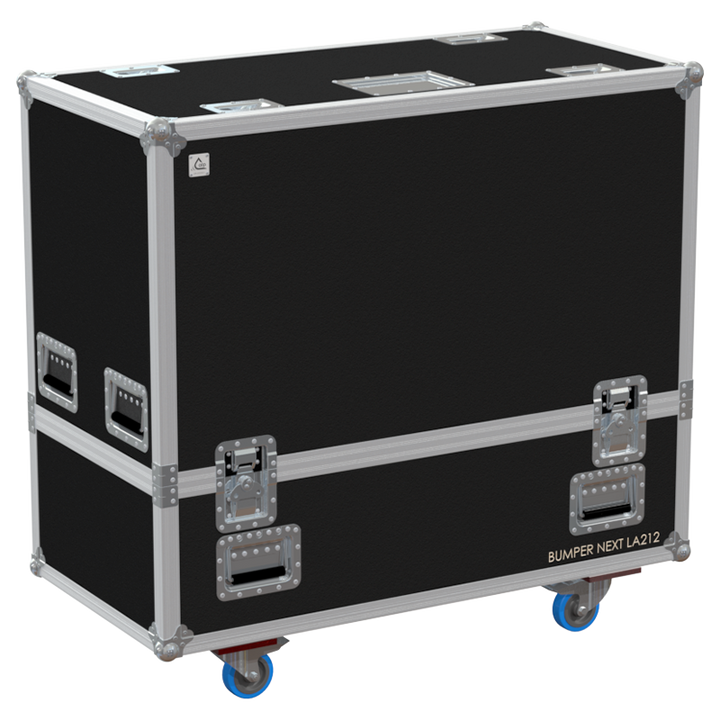 Front view of ALP professional flight case for 2x NEXT Flying Frame LA212x with wheels
