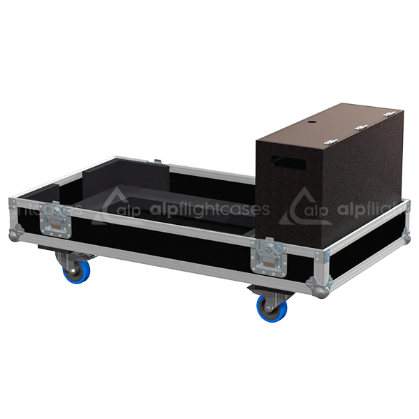 Open view of the projector flight case interior highlighting the custom shock-absorbing foam lining designed to securely hold the Barco HDX-W20 FLEX