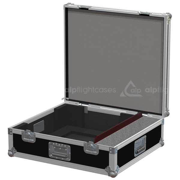 Open view of the custom projector flight case interior designed to securely hold the Christie D12WU-H1DLP projector

