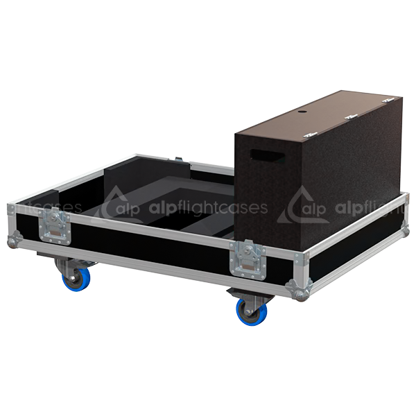 Open view of the large projector flight case interior highlighting the custom shock-absorbing foam lining designed to securely hold the Christie DWU1075-GS