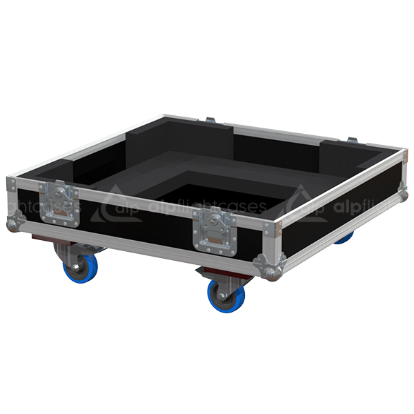 Open view of the large projector flight case interior highlighting the custom shock-absorbing foam lining designed to securely hold the Christie DWU1075-GS