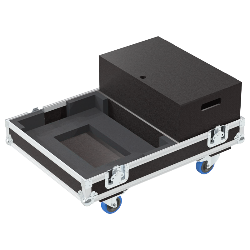 Open view of the projector flight case interior highlighting the custom shock-absorbing foam lining precisely engineered for the Christie LWU755-DS chassis