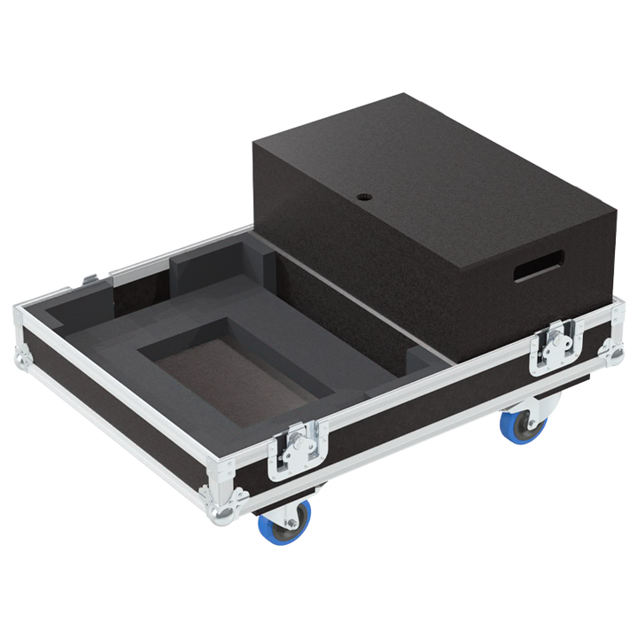 Open view of the projector flight case interior highlighting the custom shock-absorbing foam lining precisely engineered for the Christie LWU755-DS chassis