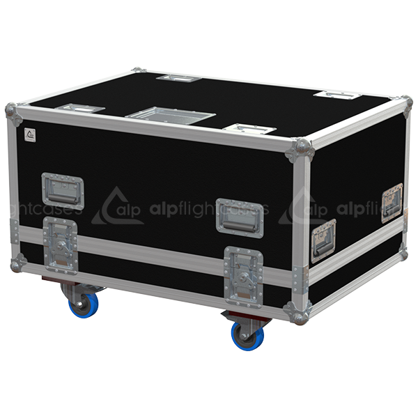 Exterior front view of the Christie VP WU20K-J projector flight case with PVC finish and heavy-duty 100mm wheels by ALP Flight Cases