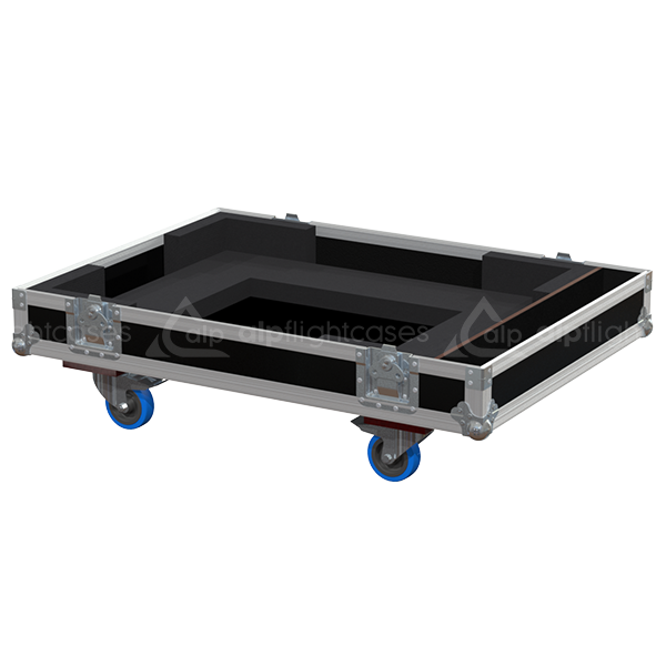 Open view of the large projector flight case interior highlighting the custom shock-absorbing foam lining designed to securely hold the Christie VP WU20K-J