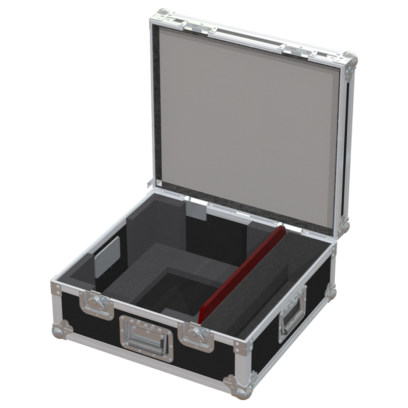 Open view of the projector flight case interior highlighting the custom shock-absorbing foam lining precisely engineered for the E-Vision Laser 5100 WUXGA optics and chassis