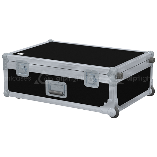Exterior front view of the Epson EB-G5950 1DLP projector flight case featuring a durable PVC finish and the 3-stage extendable trolley handle in use