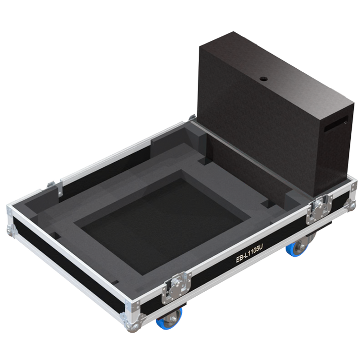 Open view of the projector flight case interior highlighting the custom shock-absorbing foam lining precisely engineered for the Epson EB-L1105U mounted in its frame