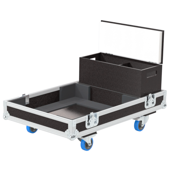 Open view of the projector flight case interior highlighting the custom shock-absorbing foam lining precisely engineered for the Epson EB-L1105U chassis