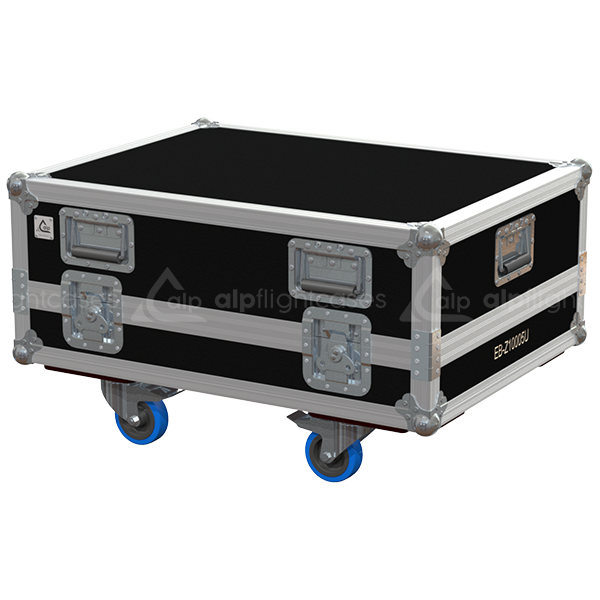 Exterior front view of the Epson EB-Z10005U projector flight case with PVC finish and heavy-duty 100mm wheels by ALP Flight Cases