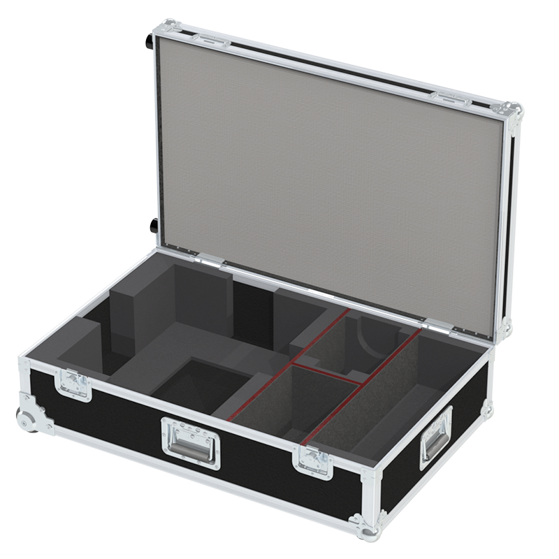 Open view of the projector flight case interior highlighting the custom shock-absorbing foam lining precisely engineered for the Epson EB-G7905U/G7000W chassis and ELPLM10 lens