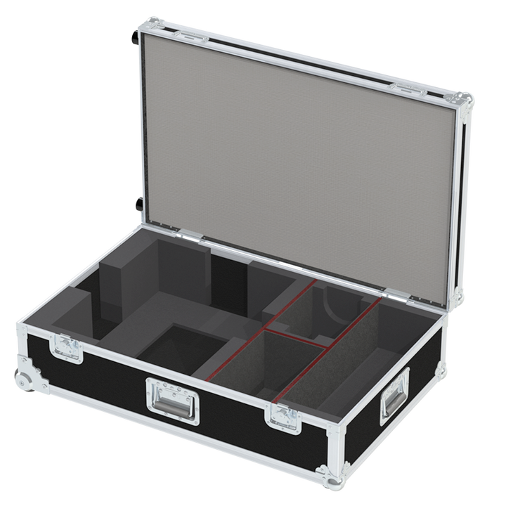 Open view of the projector flight case interior highlighting the custom shock-absorbing foam lining precisely engineered for the Epson EB-G7905U/G7000W chassis and ELPLM10 lens
