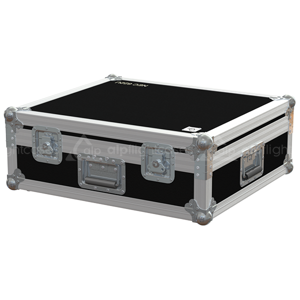 Exterior front view of the NEC 622U projector flight case featuring a durable PVC finish and small butterfly catches by ALP Flight Cases
