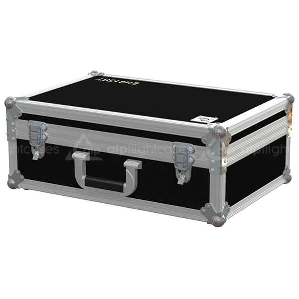 Exterior front view of the ultra-compact Optoma EH451ST projector flight case featuring a durable PVC finish and small padlocking drawbolts by ALP Flight Cases