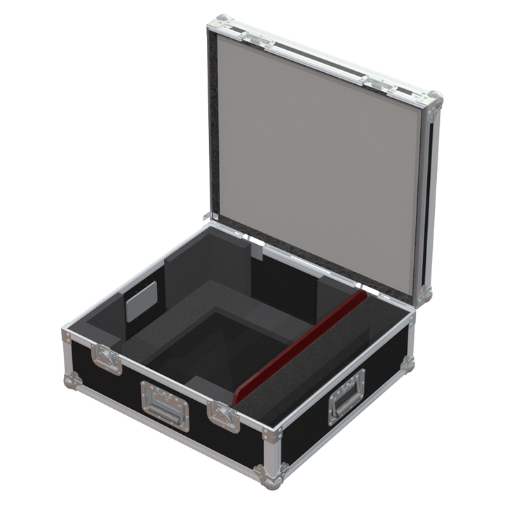 Open view of the projector flight case interior highlighting the custom shock-absorbing foam lining precisely engineered for the Optoma ZU1050 optics and chassis