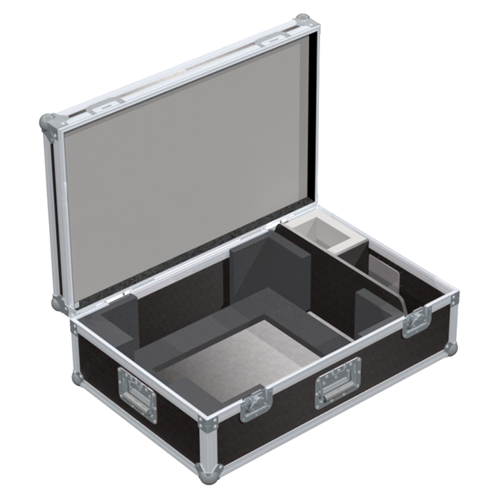 Open view of the projector flight case interior highlighting the custom shock-absorbing foam lining precisely engineered for the Optoma ZU650 optics and chassis