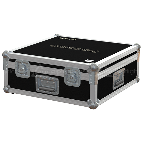 Exterior front view of the Panasonic PT-EW640EJ projector flight case featuring a durable PVC finish and small butterfly catches by ALP Flight Cases
