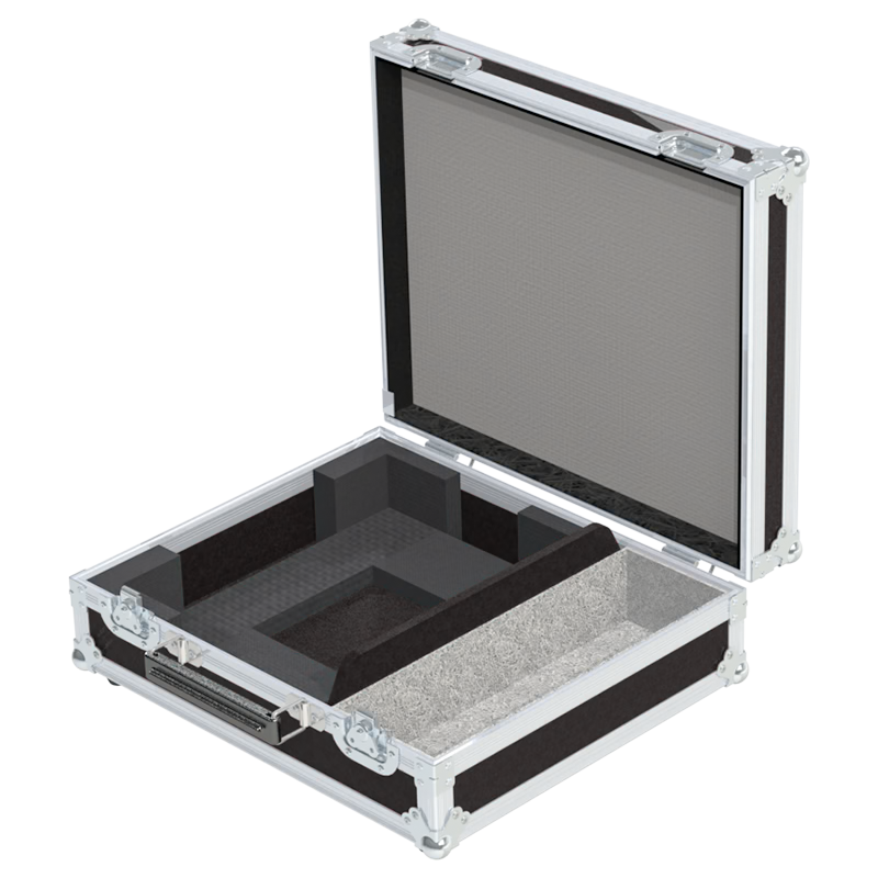 Open view of the projector flight case interior highlighting the custom shock-absorbing foam lining precisely engineered for the Panasonic PT-LB426 chassis