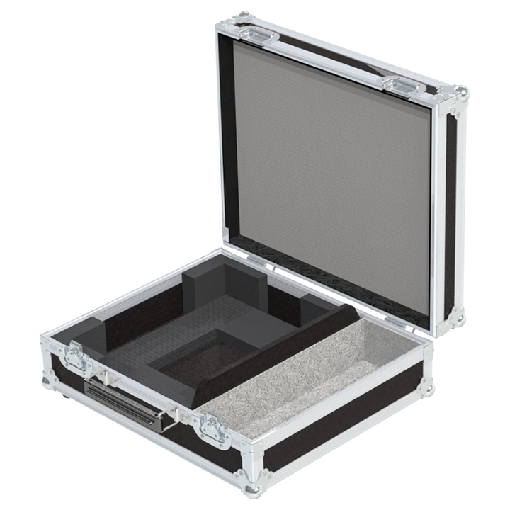 Open view of the projector flight case interior highlighting the custom shock-absorbing foam lining precisely engineered for the Panasonic PT-LB426 chassis