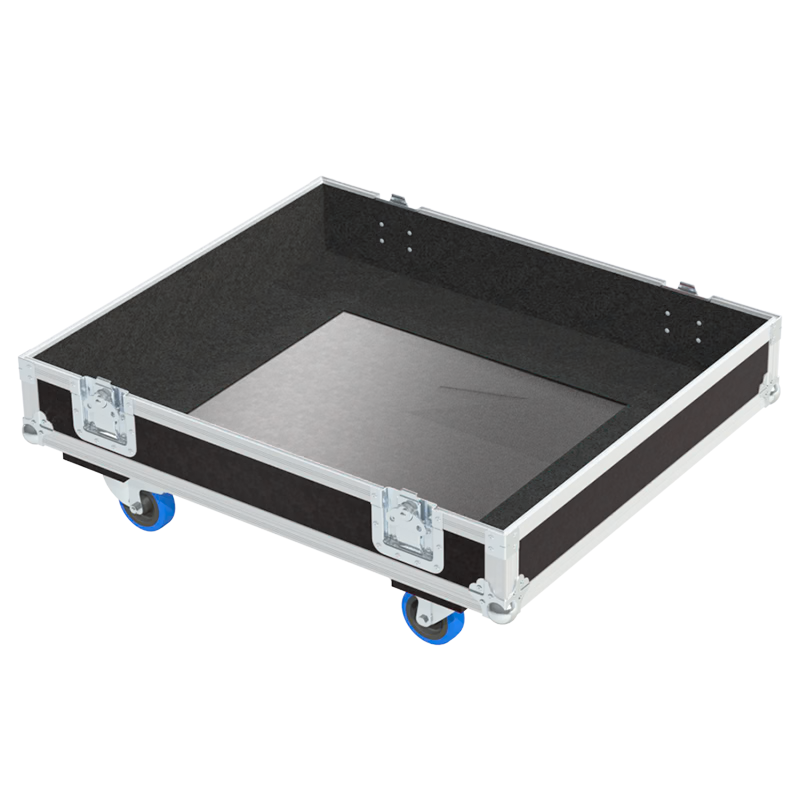 Open view of the projector flight case interior highlighting the custom shock-absorbing foam lining precisely engineered for the Panasonic PT-RZ21K mounted in its frame