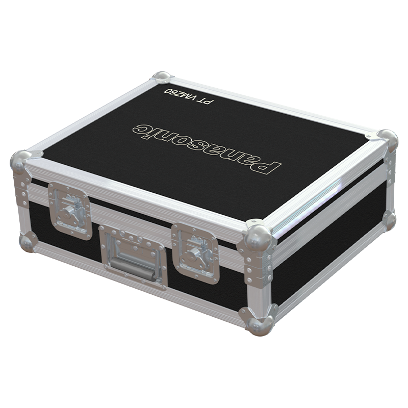 Exterior front view of the professional Panasonic PT-VMZ60E projector flight case featuring 7mm Birch Plywood and durable PVC finish by ALP Flight Cases