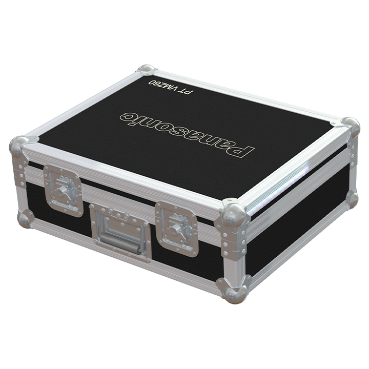 Exterior front view of the professional Panasonic PT-VMZ60E projector flight case featuring 7mm Birch Plywood and durable PVC finish by ALP Flight Cases