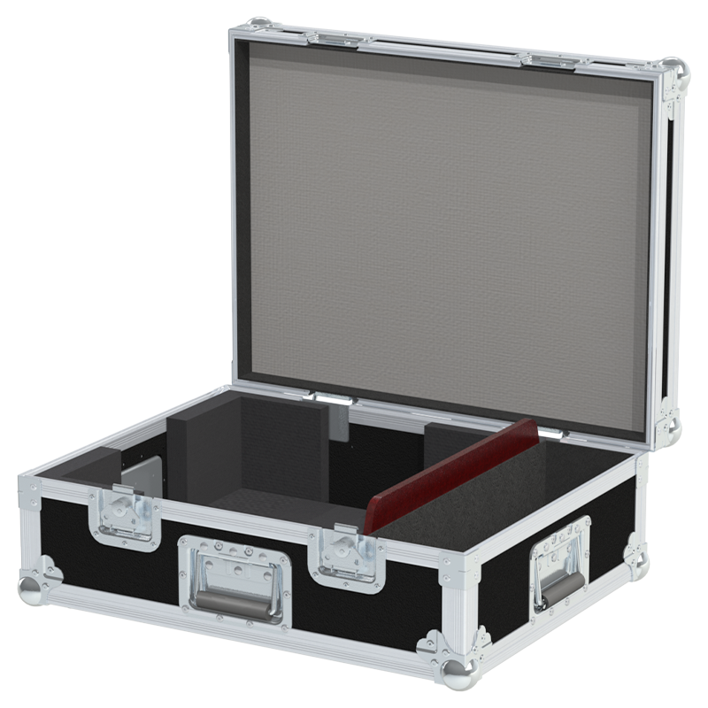 Open view of the projector flight case interior highlighting the custom shock-absorbing foam lining precisely engineered for the Vivitek DU5671 optics and chassis