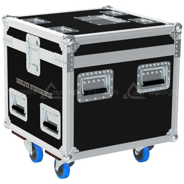 Professional flight case rear view, showcasing structural integrity and touring-grade finishing for Prolyft motor by ALP Flight Cases.