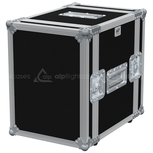 Exterior front view of the 1D PRO 10 inch rack with integrated 4U drawer and PVC finish by ALP Flight Cases