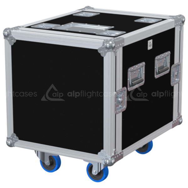 Front view of the professional Rack 2D PRO 19 inch 10U 550mm depth flight case with wheels by ALP Flight Cases