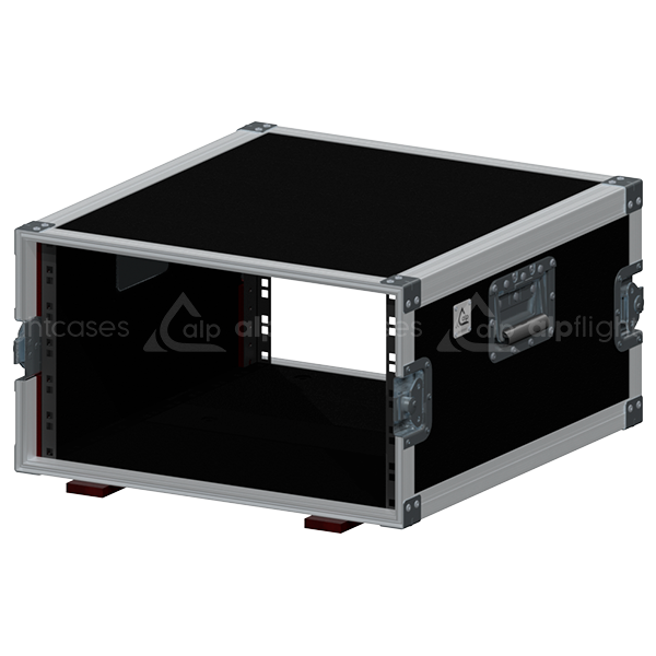 Empty interior of the 6U 550mm rack flight case highlighting the front and rear 19 inch rack plumb columns