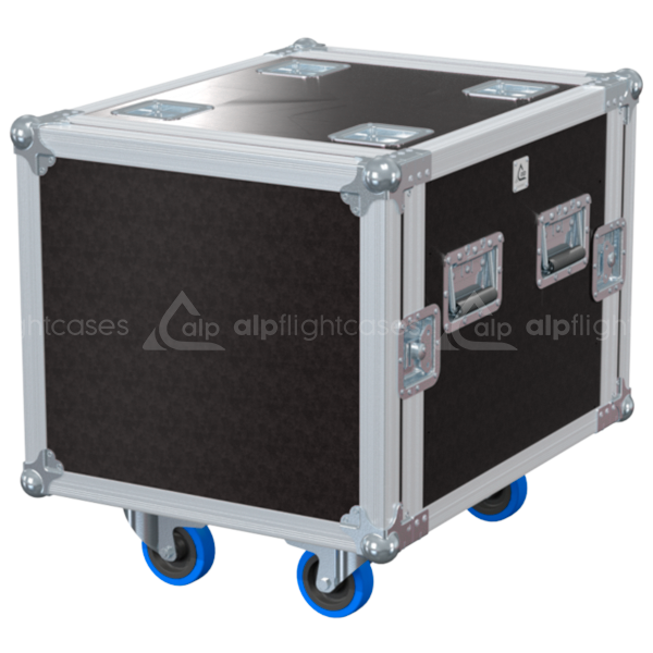 Front view of the professional Rack 2D STD 19 inch 10U 550mm depth flight case with wheels by ALP Flight Cases